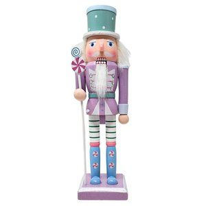 Lilac Candy Nutcracker Pastel Peppermint 10", Wood Pastel Candy Nutcracker